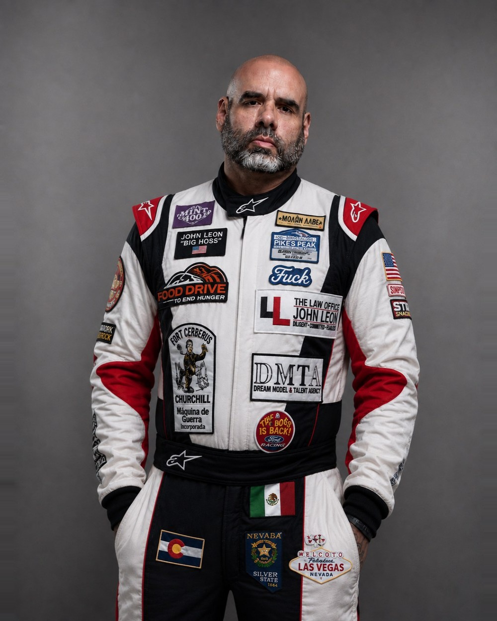 John Leon in racing suit